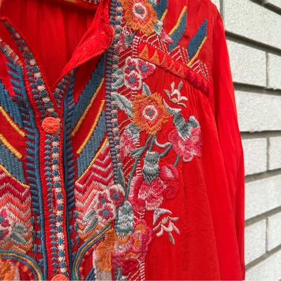 Johnny Was Jude Heavily Embroidered Blouse Electric
Coral Red - Picture 8 of 14